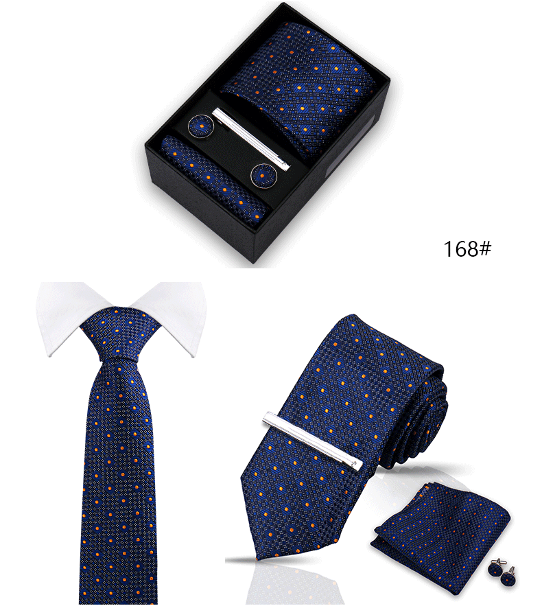 Tie Set For Men Silk Necktie Wedding Cufflinks Box Gift Tie Clip Men Pocket Square Necktie Luxury Business Gravatas