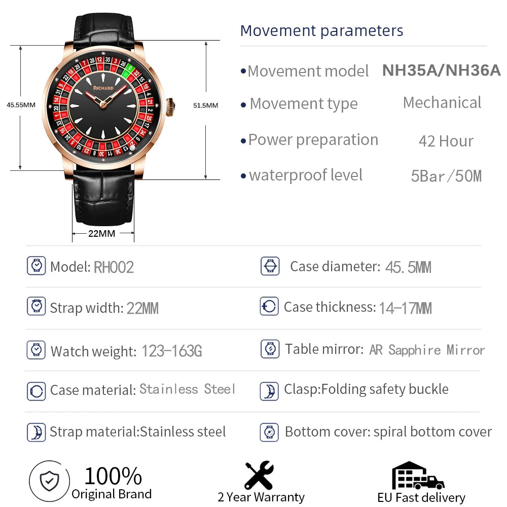 Richard Sapphire Glass NH35 Jacob & Co Betting Market Mens Mechanical Watches Watch Men Top Brands Luxury Wheel Turning Watches