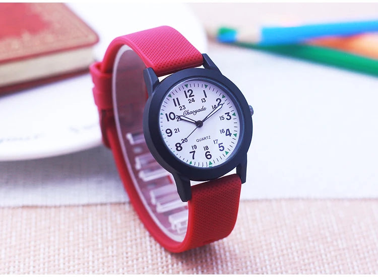 2024 New Style Children Boys Girls Simple 24 Hours Luminous Hands Sports Silicone Strap Watches Jelly Colors Quartz Wristwatches