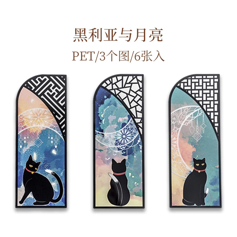 6 pcs/set Cute black cat daily series Bookmark PVC Matte Reading Book mark Retro Book Page Marker Stationery Supplies