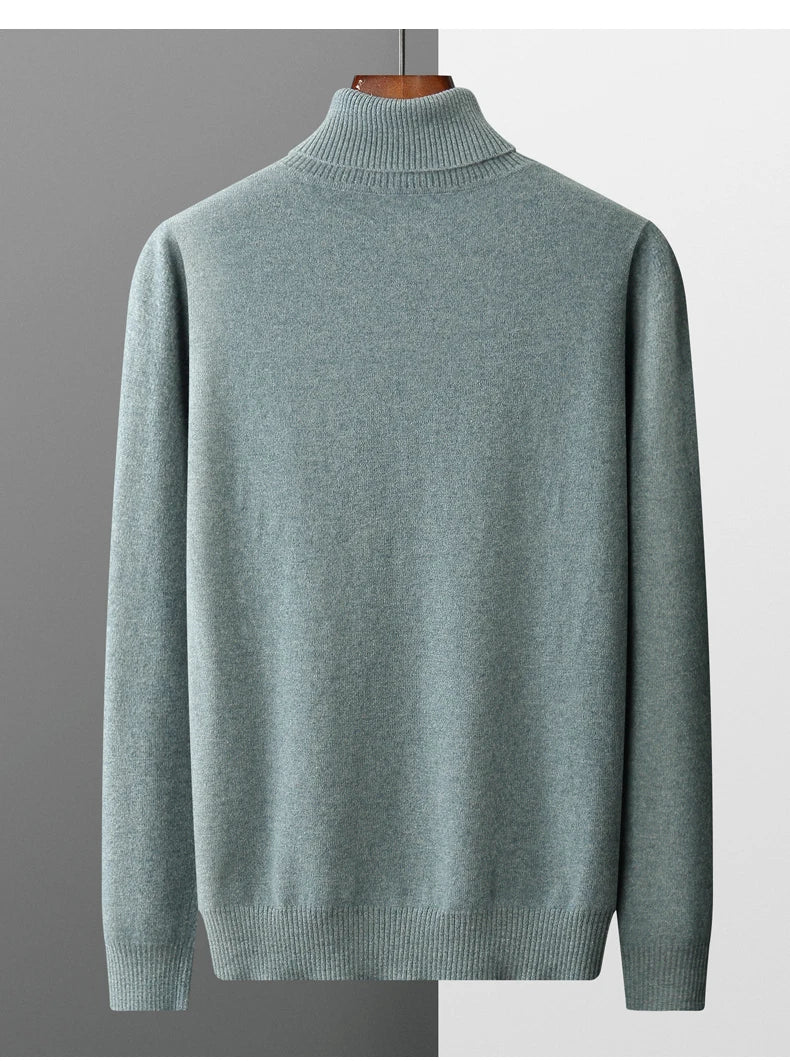 Autumn and winter new 100% pure merino wool pullover men's turtleneck cashmere sweater thickened warm  loose solid color top