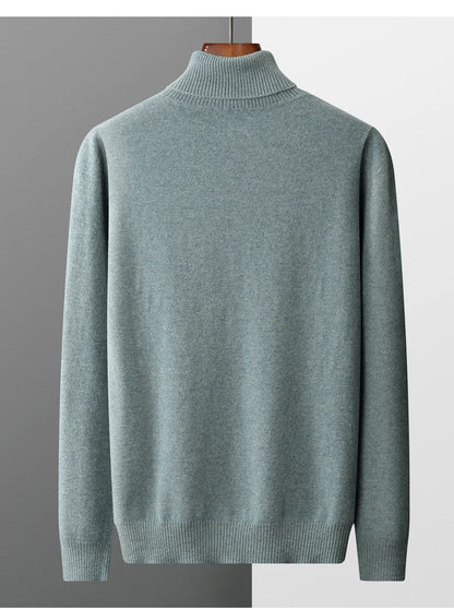 Autumn and winter new 100% pure merino wool pullover men's turtleneck cashmere sweater thickened warm  loose solid color top