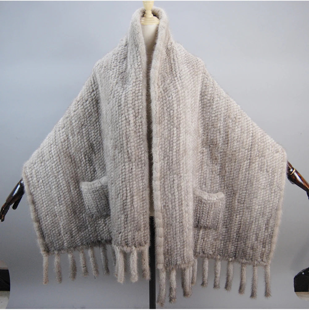 Long Style Winter Real Natural Mink Fur Scarf Lady 100% Natural Real Mink Fur Shawl Women Knitted Real Mink Fur Pashmina Scarves