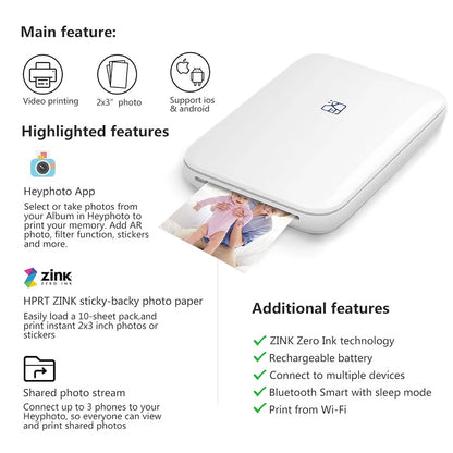 HPRT MT53 Color Photo Printer HD Portable Mini Bluetooth Maker Mobile Handheld Pocket Printing Machine 2x3 Inch Sticker Paper