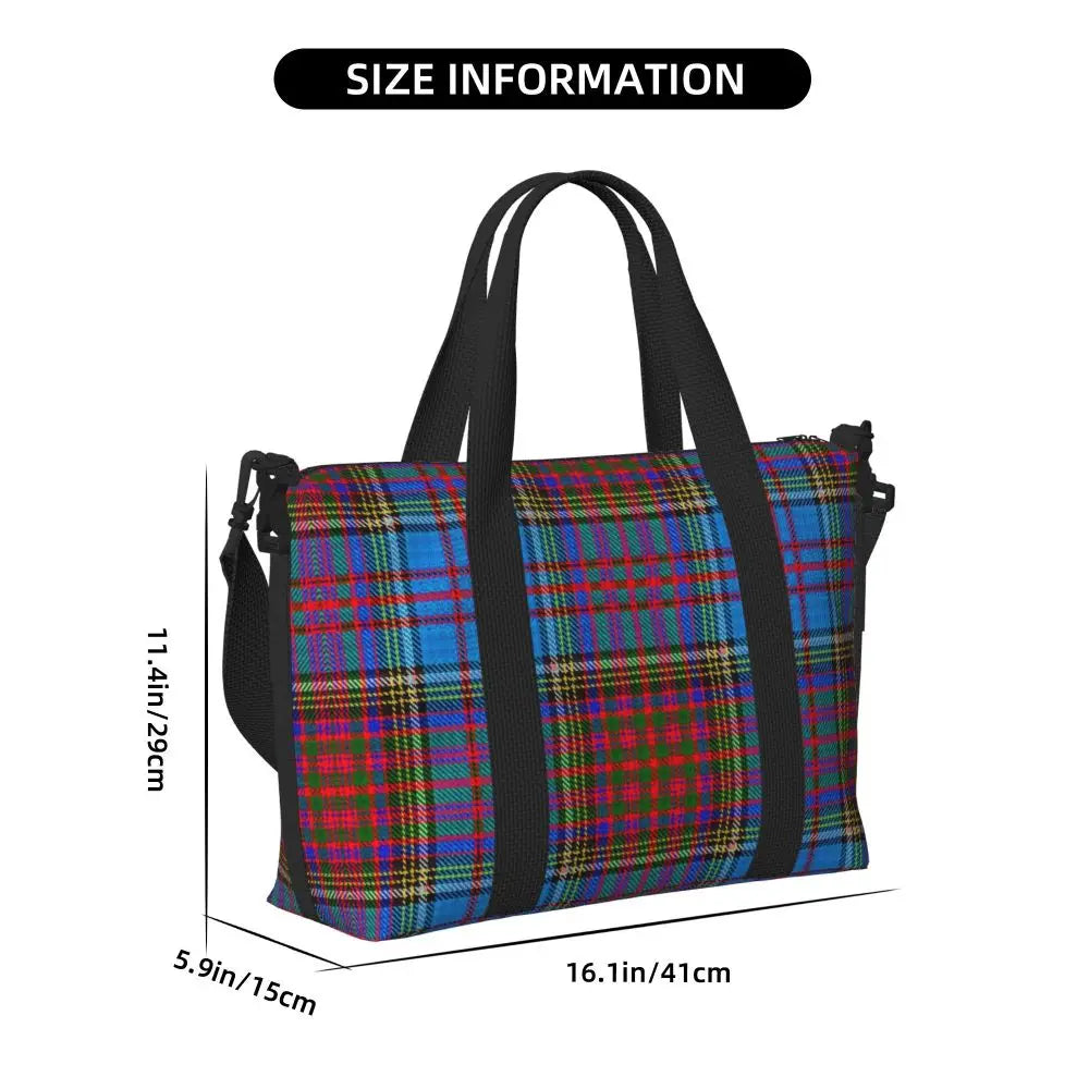 Custom Popular Tartan Plaid Beach Tote Bag for Women Extra Large Gym Carry On Geometric Gingham Check Texture Shopping Bags