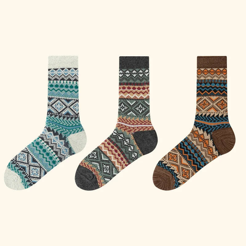 Men's Dress Socks,Cotton Crew Socks,3 Pairs,Breathable and sweat-absorbing ，Funky Colorful Pattern  Crew Socks