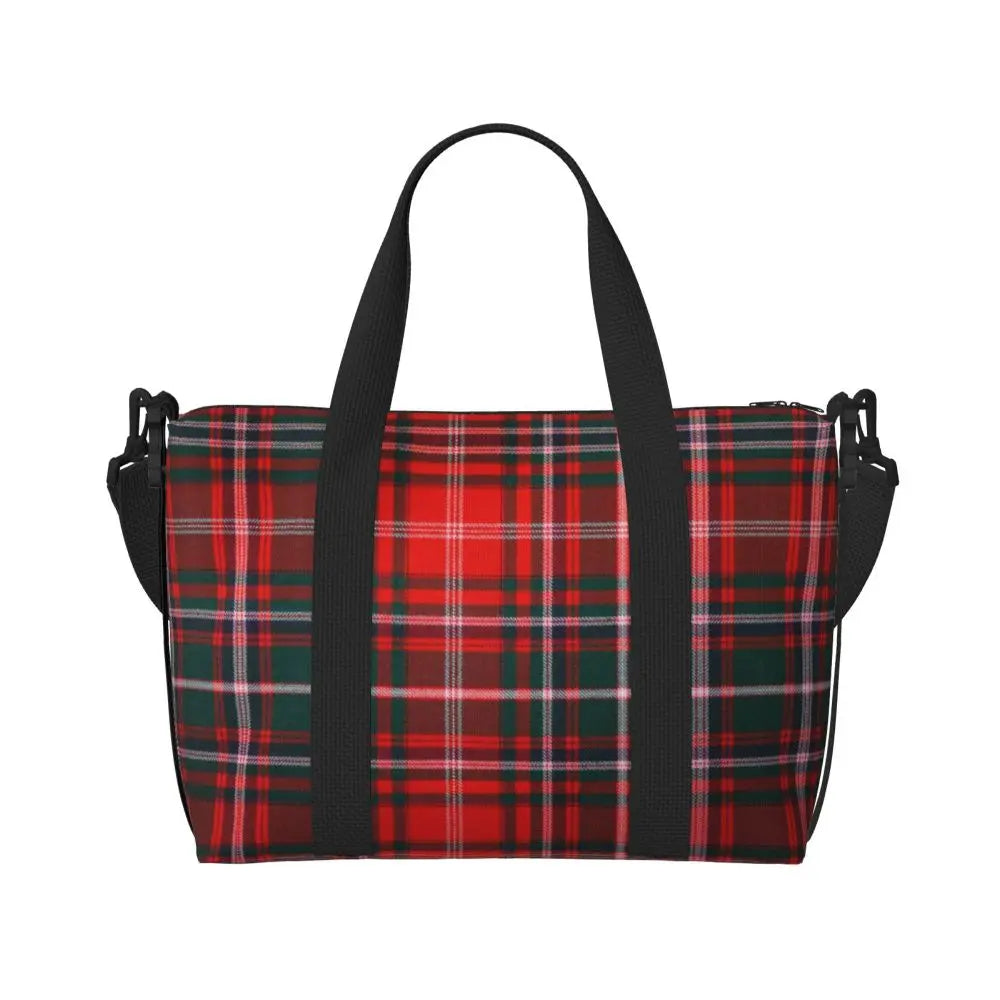 Custom Popular Tartan Plaid Beach Tote Bag for Women Extra Large Gym Carry On Geometric Gingham Check Texture Shopping Bags