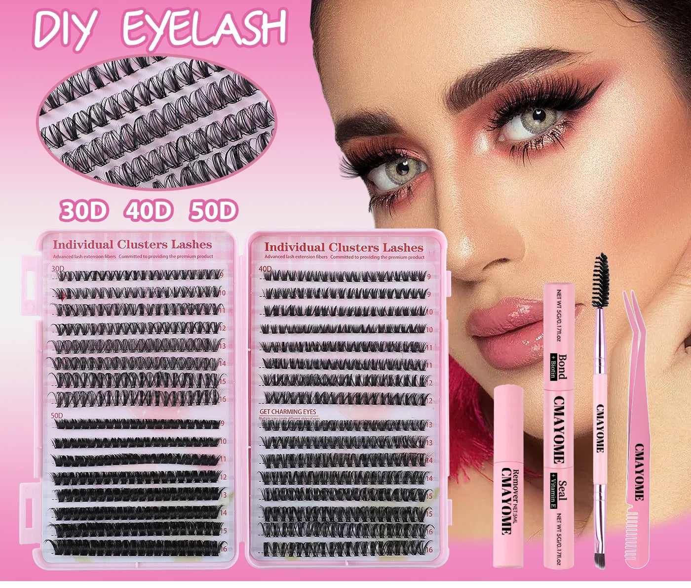 Lash Extension Kit 640 Pcs 3D Thick Fluffy Lash Clusters 30+40+50D 9-16mm Eyelash Set Individual Lashes with Bond and Remover