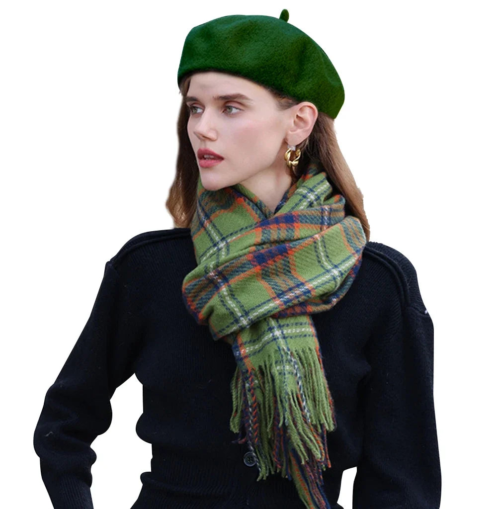 Oh!Sunny Winter Shawls and Beret for Women Luxury Pashmina Tassel Female Scarf Solid Color Large Soft Wrap Foulard Cashmere Hat