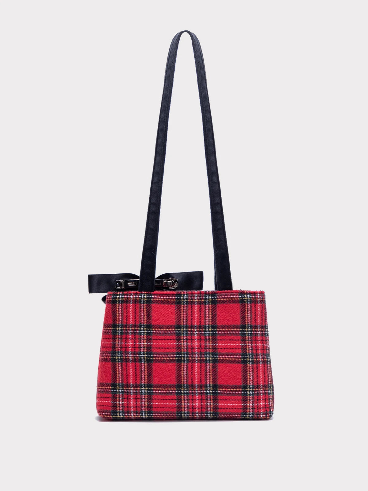 Red Checkered Bow Simple Tote Bag Casual Woolen Versatile Simple Shoulder Bag