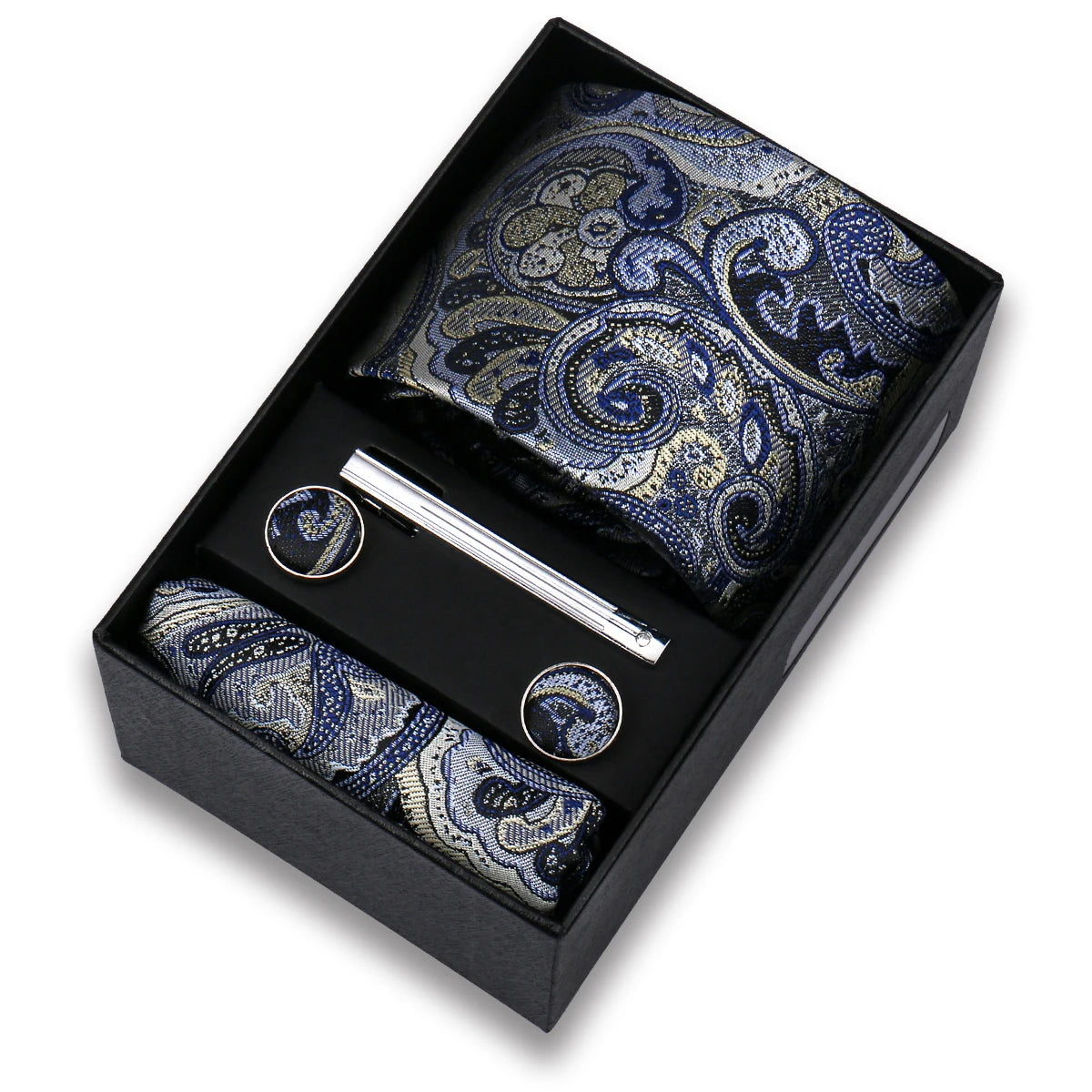 Tie Set For Men Silk Necktie Wedding Cufflinks Box Gift Tie Clip Men Pocket Square Necktie Luxury Business Gravatas