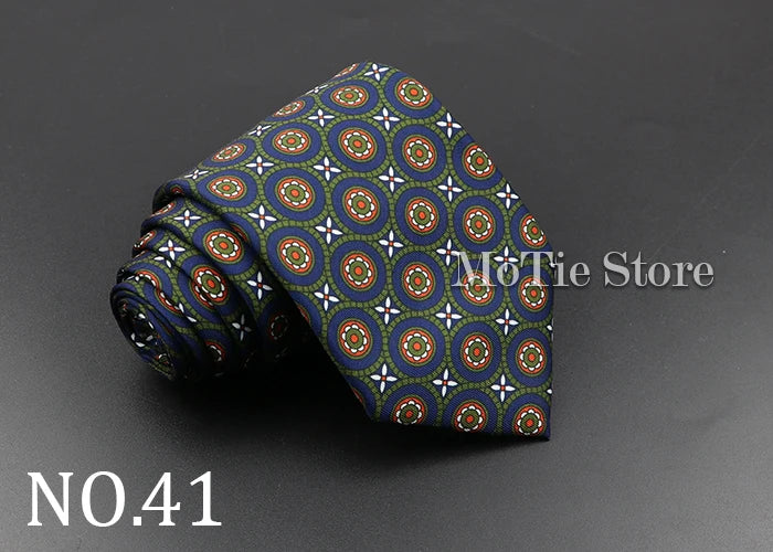 Men's Fashion Silk Tie 7.5cm Soft Novelty Necktie Blue Green Orange Color Ties For Men Dot Floral Bowtie Wedding Business Gift