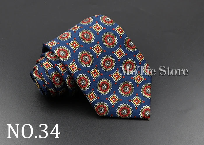 Men's Fashion Silk Tie 7.5cm Soft Novelty Necktie Blue Green Orange Color Ties For Men Dot Floral Bowtie Wedding Business Gift