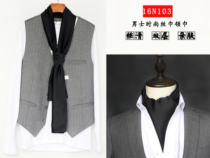 Business Scarf Hangzhou Silk Men's Scarf Long Scarf Double-Sided Trendy British European American Style Autumn Winter