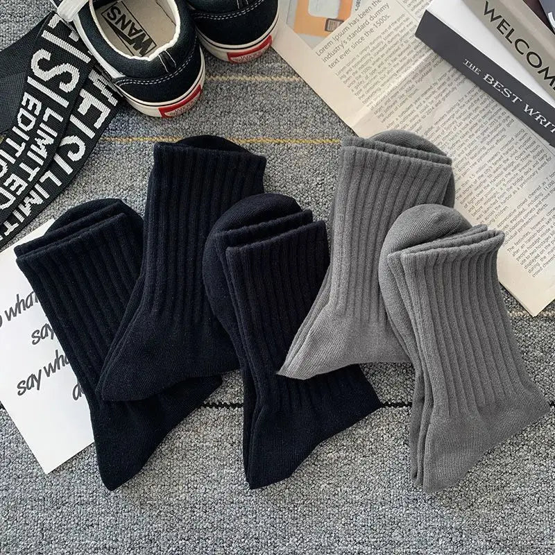 New 5 Pairs Cool Men Black White Warm Socks Set Autumn Winter Male Solid Color Sport Short Socks For Men