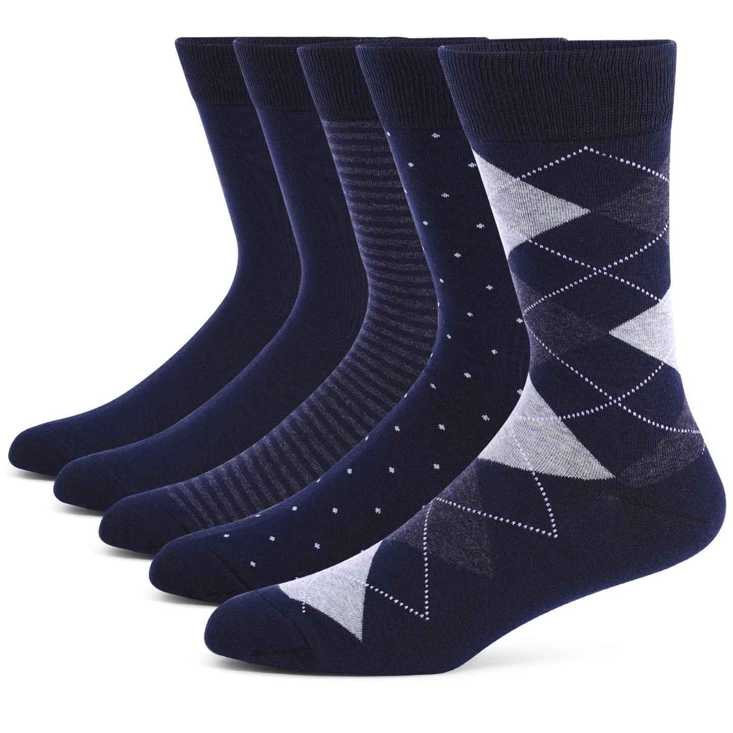 5 Pairs Mens Dress Socks Plus large Size，High Quality Combed Cotton Crew Socks，Black Cool Argyle Breathable Casual Socks for men