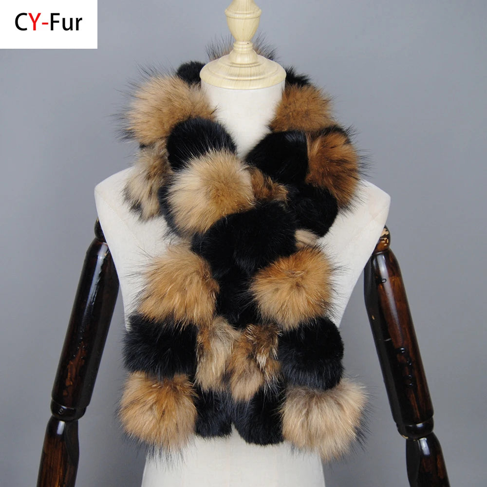 Luxury Brand Women Winter Natural Real Raccoon Fur Scarf Fashion Lady Warm Genuine Fox Fur Neckerchief Real Fox Fur Ring Scarves