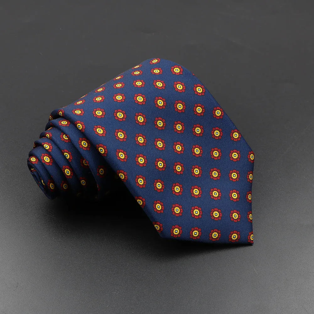 Men's Fashion Silk Tie 7.5cm Soft Novelty Necktie Blue Green Orange Color Ties For Men Dot Floral Bowtie Wedding Business Gift