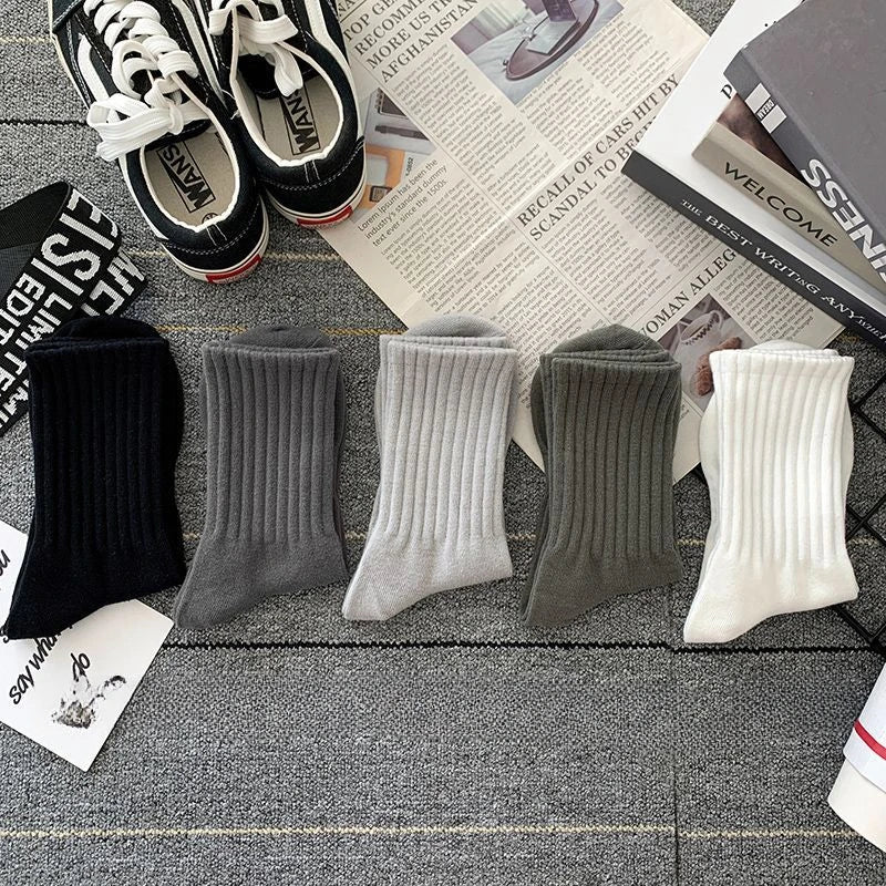 New 5 Pairs Cool Men Black White Warm Socks Set Autumn Winter Male Solid Color Sport Short Socks For Men