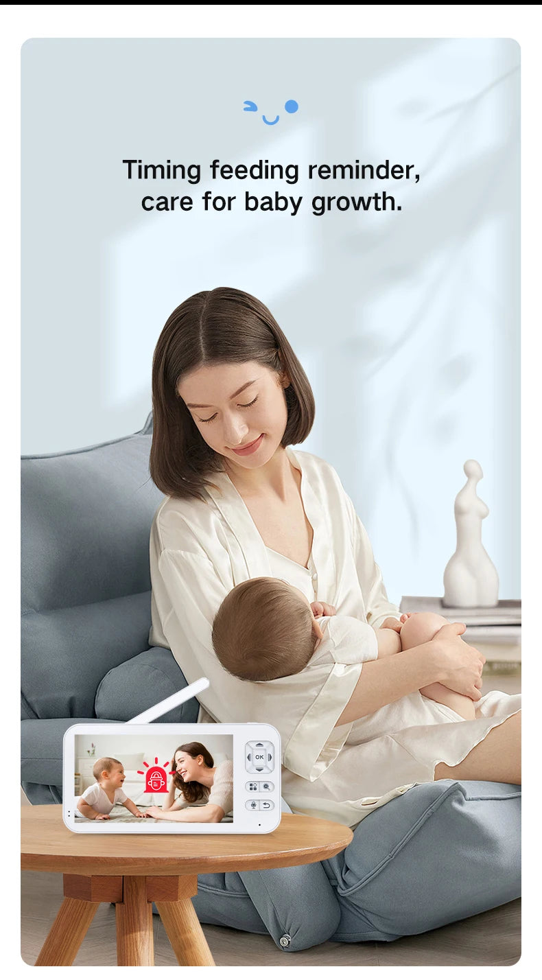 Baby Monitor Camera IR Night Vision Motion Detection Breastfeeding Reminder 5-inch Wifi Baby Monitor with Tuya Smart App