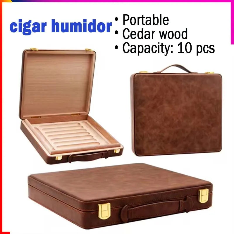 Portable Cigar Box with Buckle, Humidor Platter, Cigar Case, Smoking Accessories, 10 Wooden Tray Slot, Travel Case Handbag