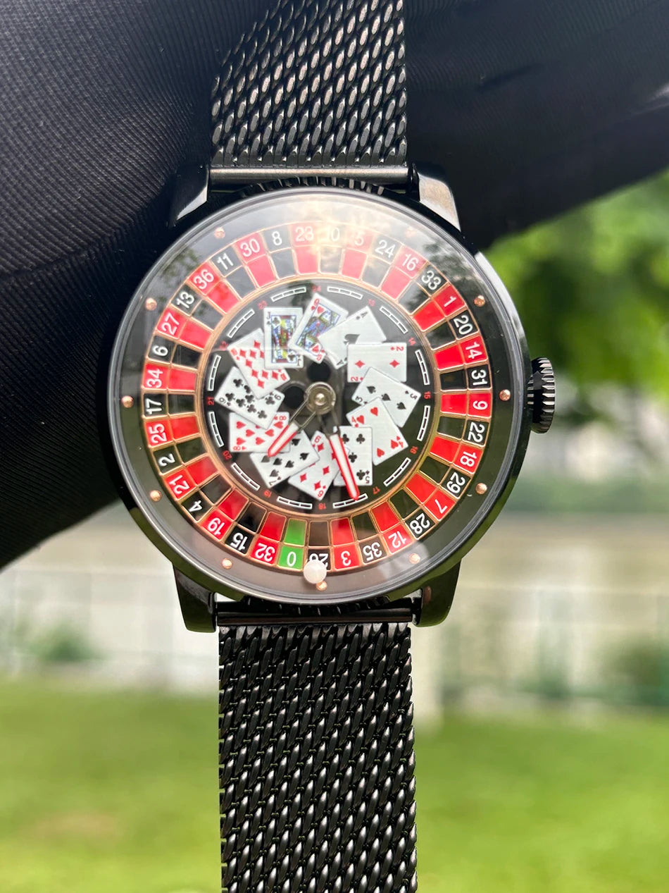 Richard New Mechanical Watch NH36 Sapphire Glass Rotating Dial Las Vegas Roulette Desktop Theme Automatic Watch Men Texas Holdem