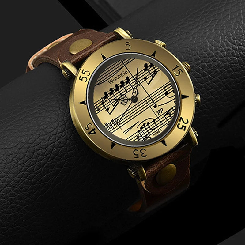 Womage brand women watches music style fashion women's watches leather ladies watch clock bayan kol saati mujer relogio feminino