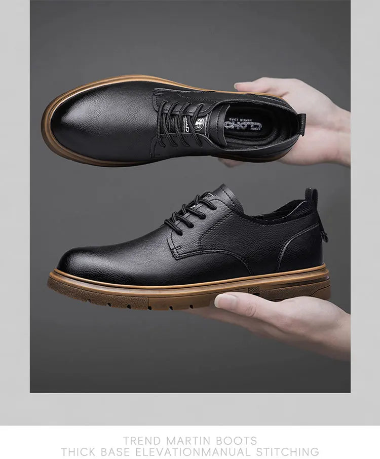 CLOHOC two layer cowhide business casual shoes breathable soft sole comfortable classic lace-up men's shoes