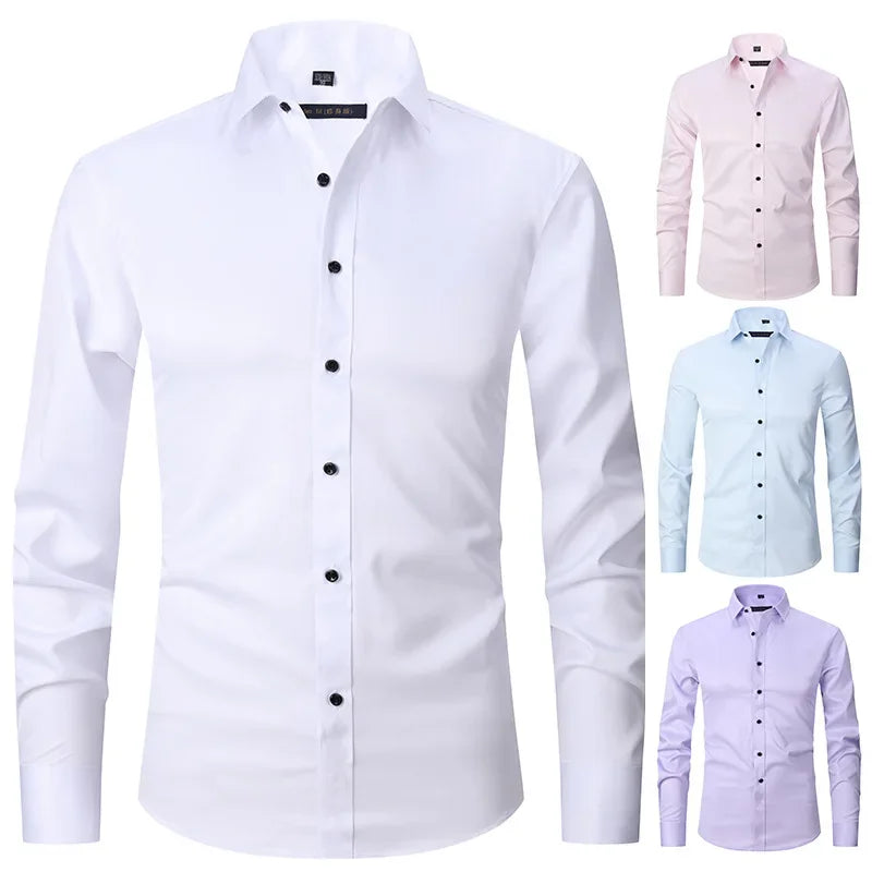 Spring Men's Social Shirt Slim Business Dress Shirts Male Long Sleeve Casual Formal Elegant Shirt Blouses Tops ManBrand Clothe