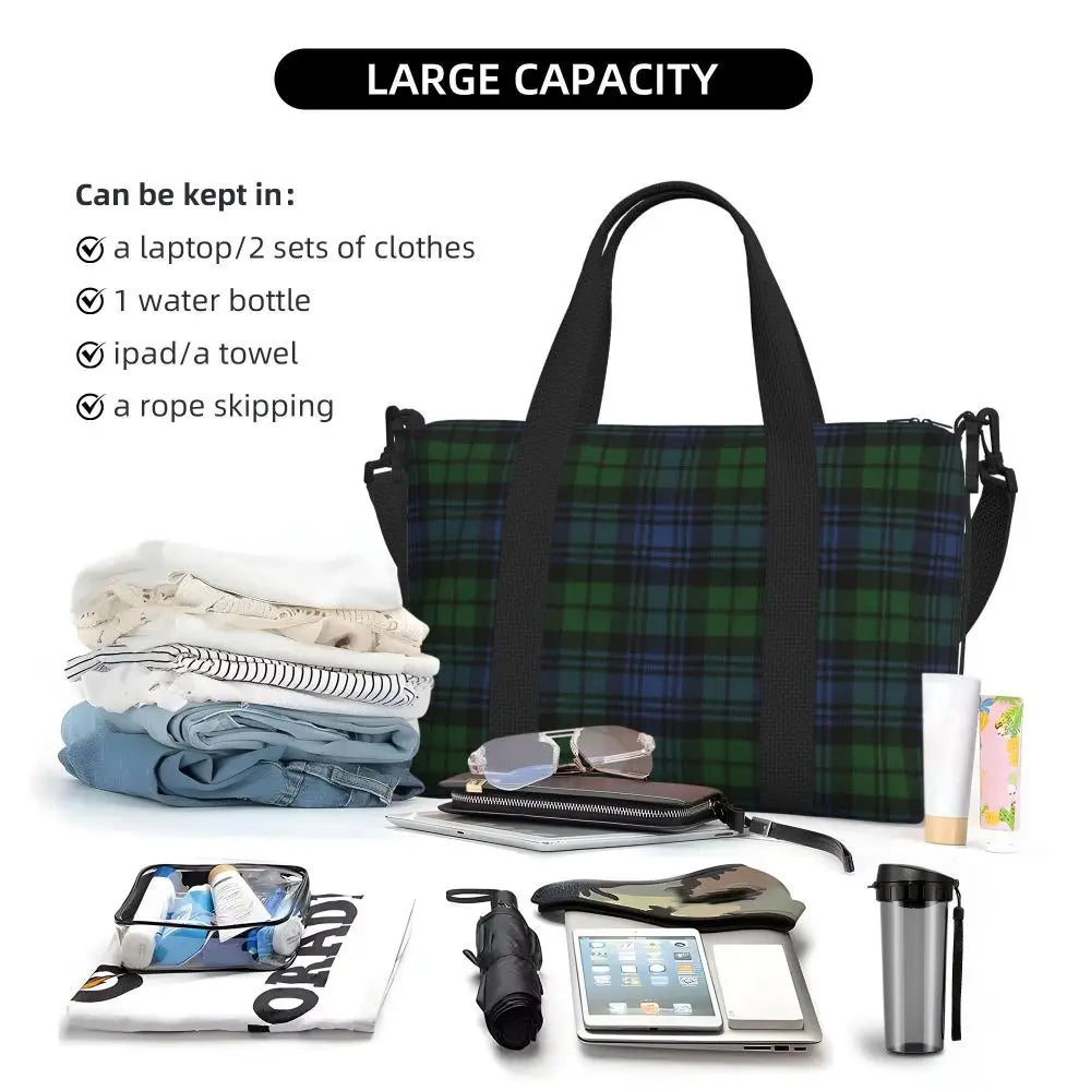 Custom Popular Tartan Plaid Beach Tote Bag for Women Extra Large Gym Carry On Geometric Gingham Check Texture Shopping Bags