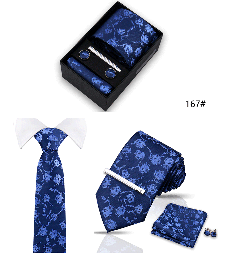 Tie Set For Men Silk Necktie Wedding Cufflinks Box Gift Tie Clip Men Pocket Square Necktie Luxury Business Gravatas