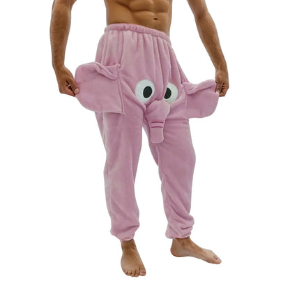 Men's Pajama Pants Flannel Funny Elephant Novelty Shorts Humorous Underwear Prank Gift For Men Animal Themed Pants Pantalone