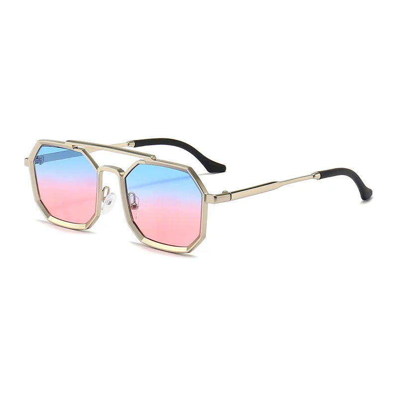 Metal Frames Sunglasses For Men Women Fashion Polygonal Double Bridges Sun Glasses Luxury Brand Outdoor Driving Eyewear