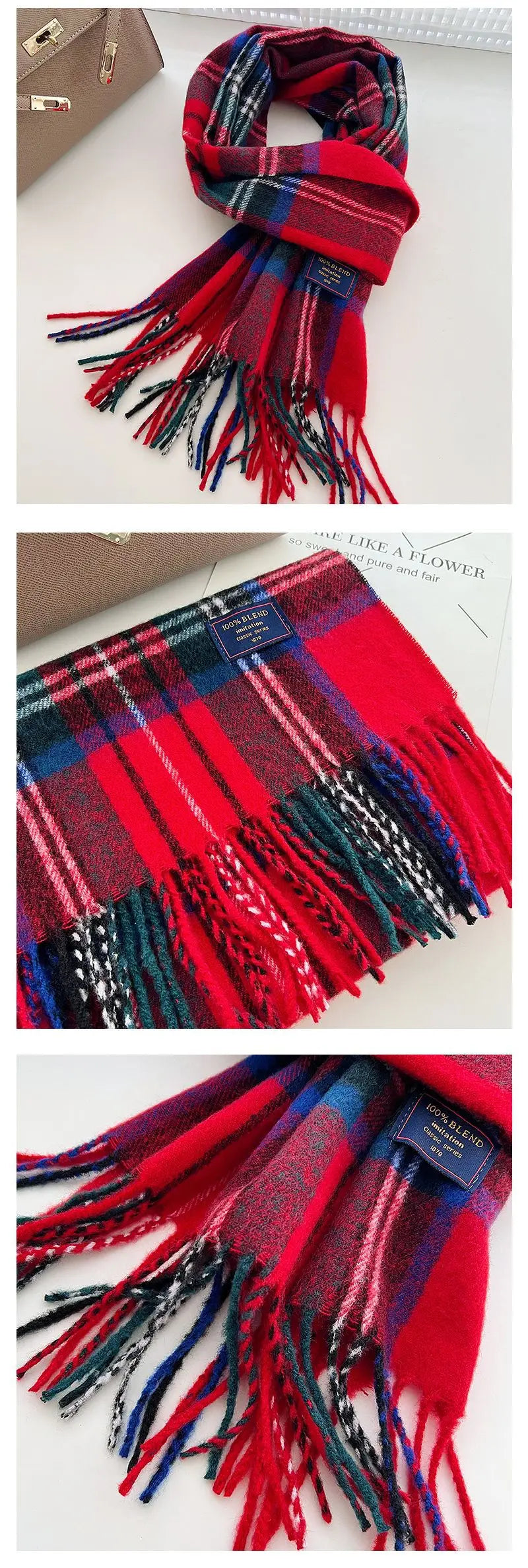 Chic Design Soft Warm Women Scarf Autumn Winter Classic British Imitation Cashmere Muffler Men Plaid Thermal Tassel Shawl Couple