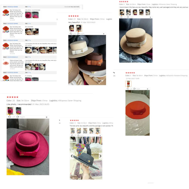 Bow Tie Fedora Hat Winter Round Bumpy Surface Flat Top Bow Tie Elastic Band Men's and Women's Red Jazz Hat Fedora