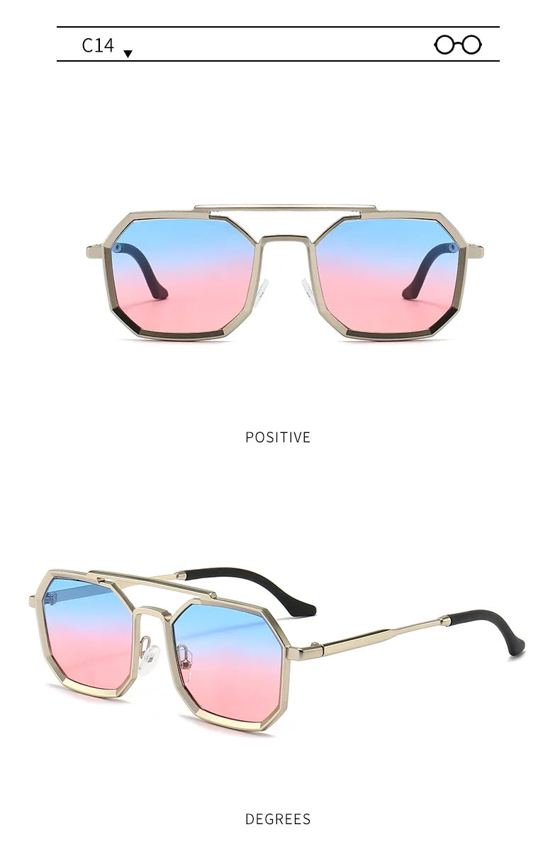 Metal Frames Sunglasses For Men Women Fashion Polygonal Double Bridges Sun Glasses Luxury Brand Outdoor Driving Eyewear