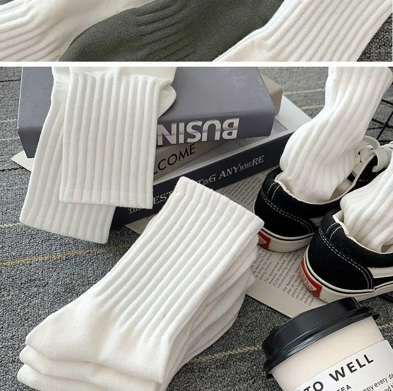 New 5 Pairs Cool Men Black White Warm Socks Set Autumn Winter Male Solid Color Sport Short Socks For Men