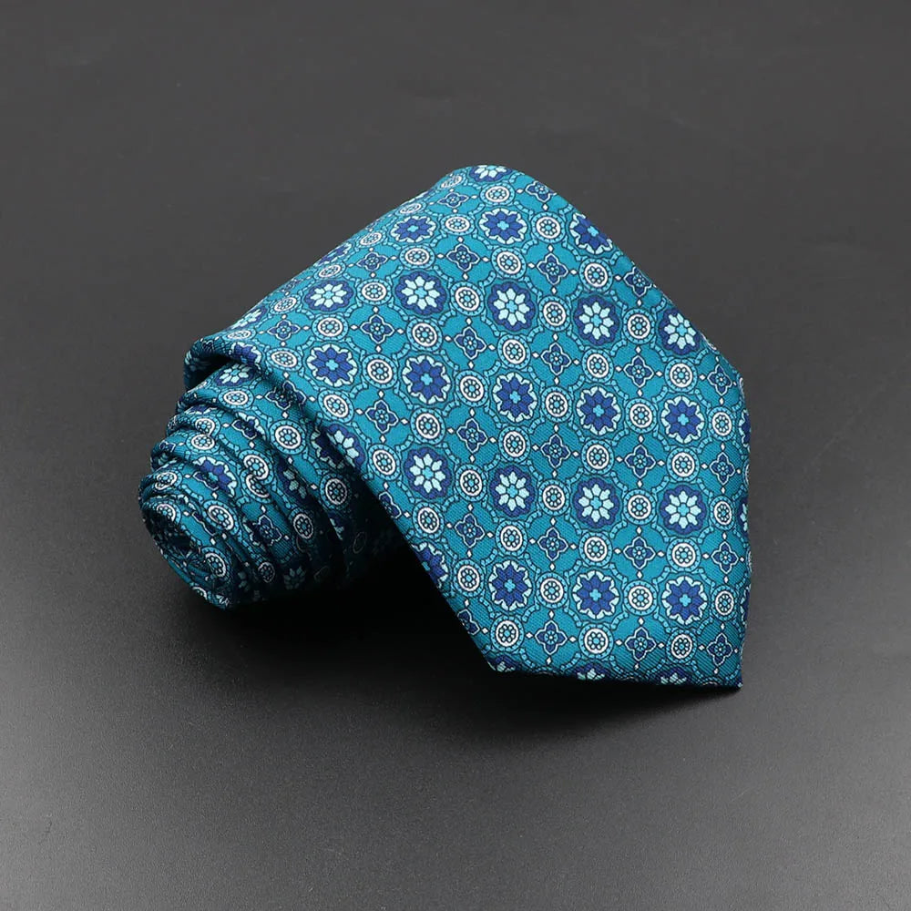 Men's Fashion Silk Tie 7.5cm Soft Novelty Necktie Blue Green Orange Color Ties For Men Dot Floral Bowtie Wedding Business Gift