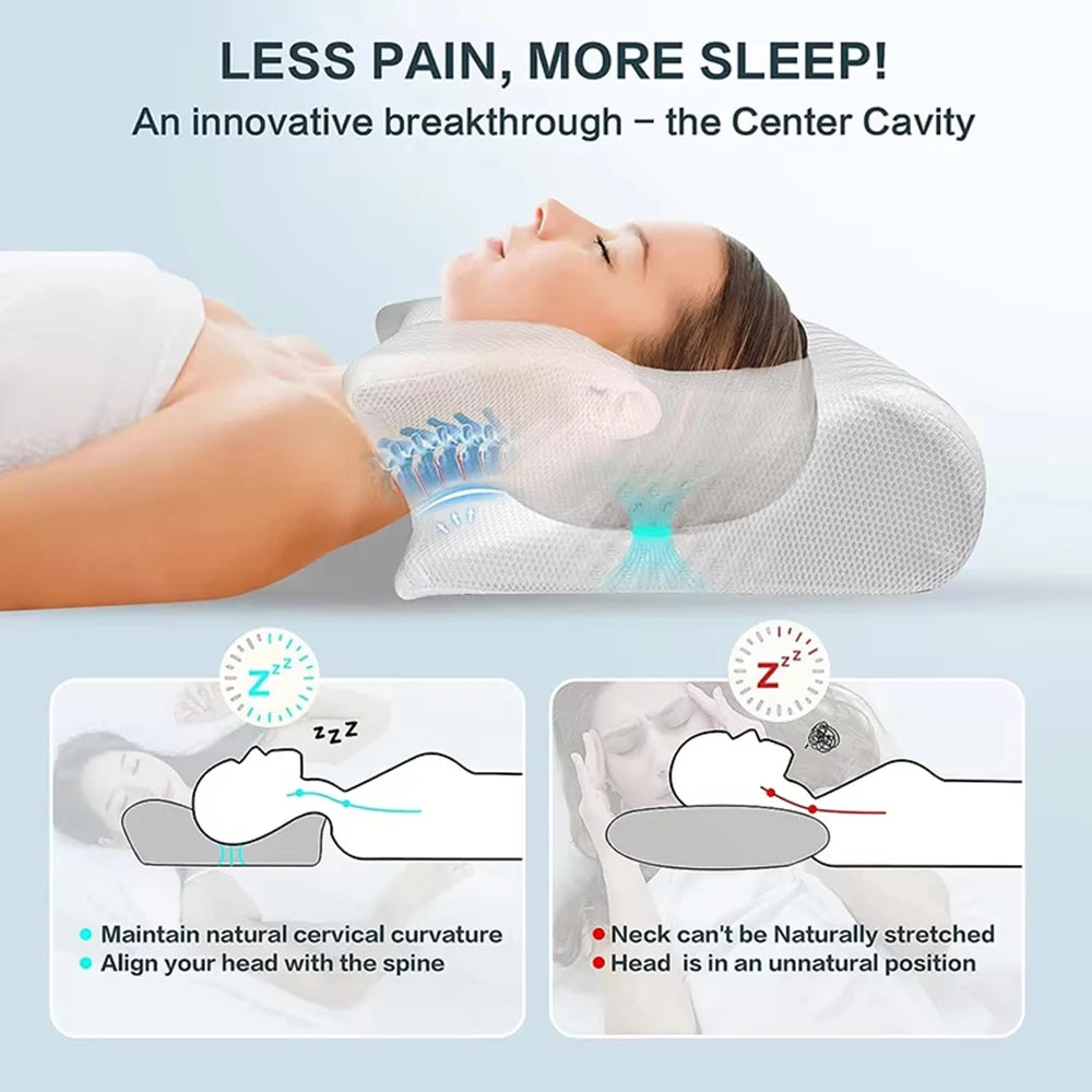 Butterfly Sleep Memory Pillow for Neck Pain, Cervical Ergonomic Pillow for Side Sleep, Supine and Tummy Sleep