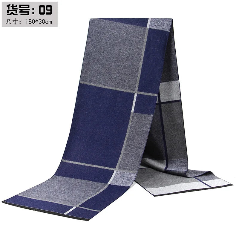 Classic Plaid Men Scarfs Winter Warm Cashmere Soft Scarf For Men Casual Business Neckerchief Black Gray Silk Scarves 30*180cm