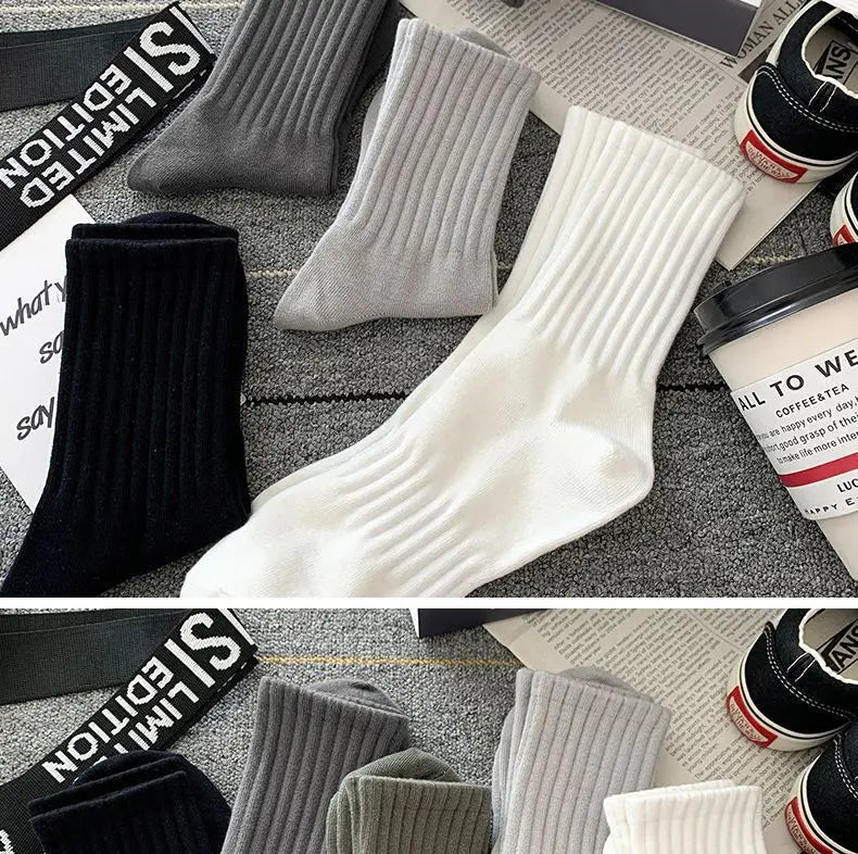 New 5 Pairs Cool Men Black White Warm Socks Set Autumn Winter Male Solid Color Sport Short Socks For Men