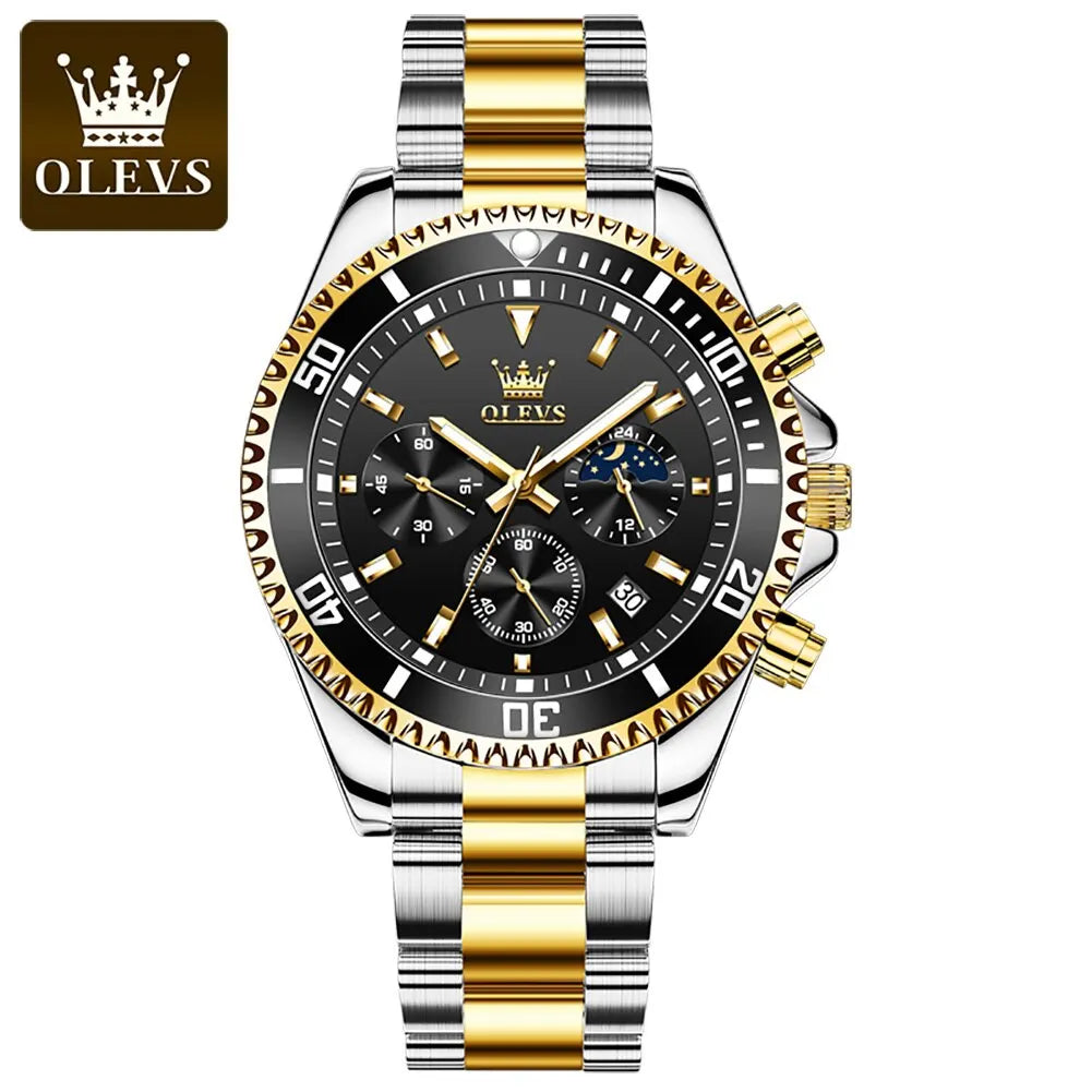 OLEVS Men Watch Stainless Steel Waterproof Luiminous Business Fashion Luxury Men's Watch Date Moon Phase Quartz Watches For Men