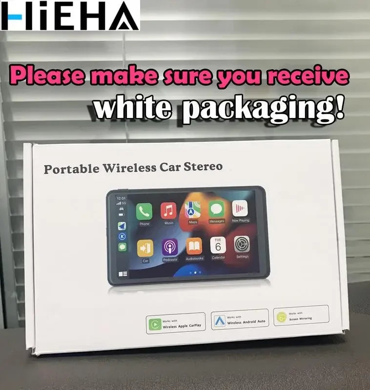 【Hieha】2024 Newest Portable Carplay Screen for Car, 7 Inch IPS Touchscreen Car Stereo Support Wireless Carplay