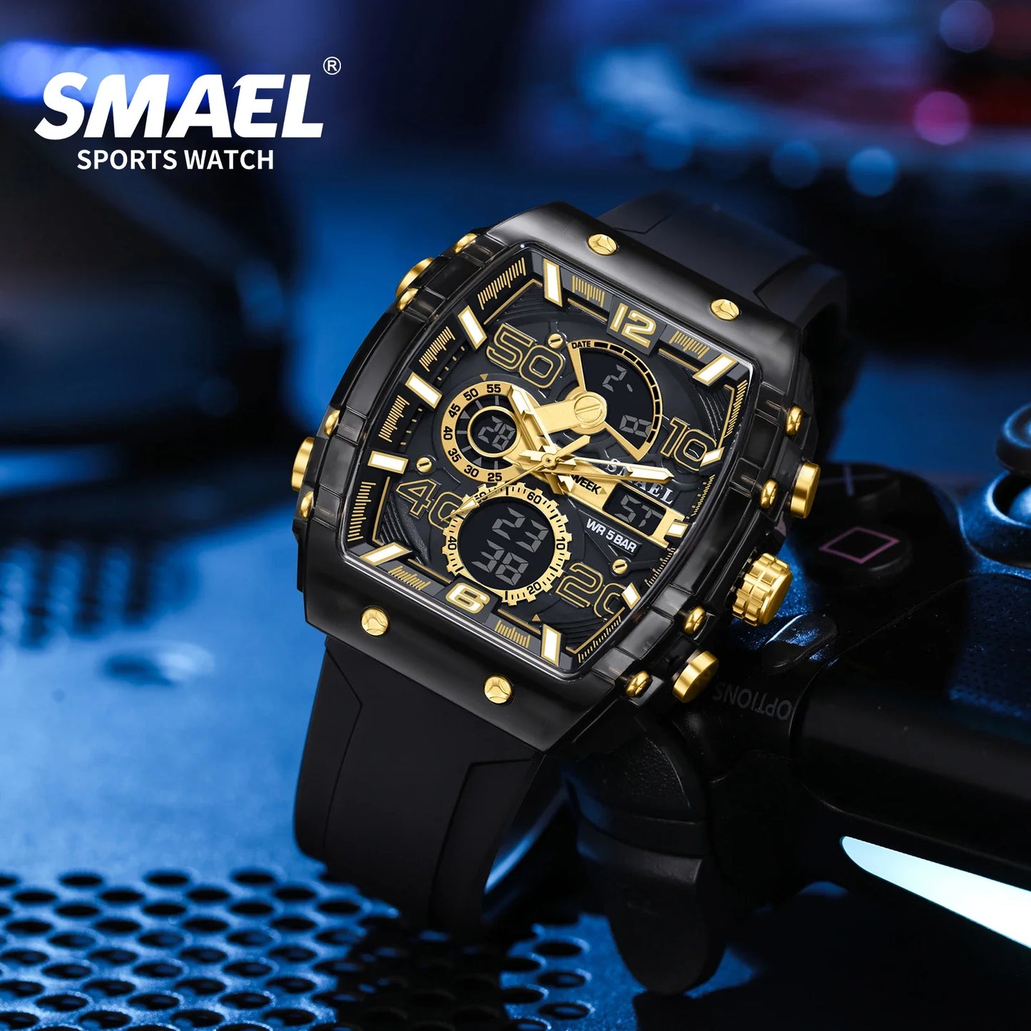 SMAEL 8109 Dual Display LED Night Light Leisure Student Electronic Watch New Men's Watch Multifunctional Sports 50M Waterproof