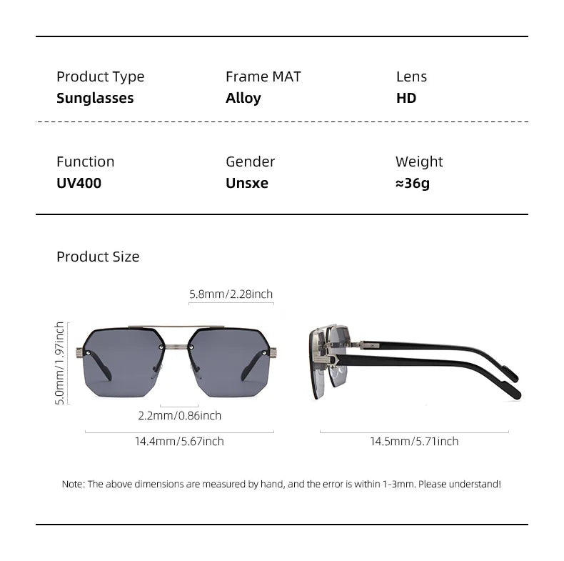 Oversize Retro Double Bridges Polygon Square Metal Men Sunglasses Fashion Gradient Shades UV400 Trending Women Sun Glasses