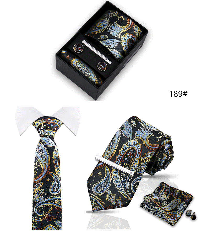 Tie Set For Men Silk Necktie Wedding Cufflinks Box Gift Tie Clip Men Pocket Square Necktie Luxury Business Gravatas