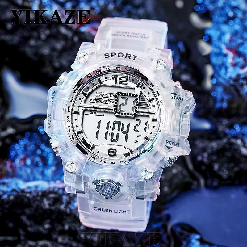 YIKAZE Fashion Digital Watch for Women Men Luxury Women Sports Watch Transparent Design Student Child Electronic Wristwatch