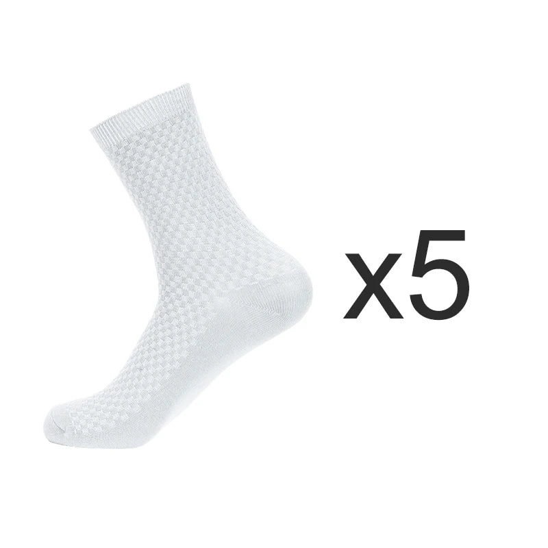 5 Pairs/Lot Men's High Quality Bamboo Fiber Socks Sweat Absorbent Breathable Medium Tube Socks Business Casual Solid Color Socks