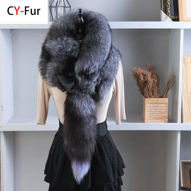 Unisex Real Fur Fox Scarf Men Woman Winter Warm Natural Fur Shawl Soft Headscarf Super big Gray Silver Fox Scarf Fur Accessories