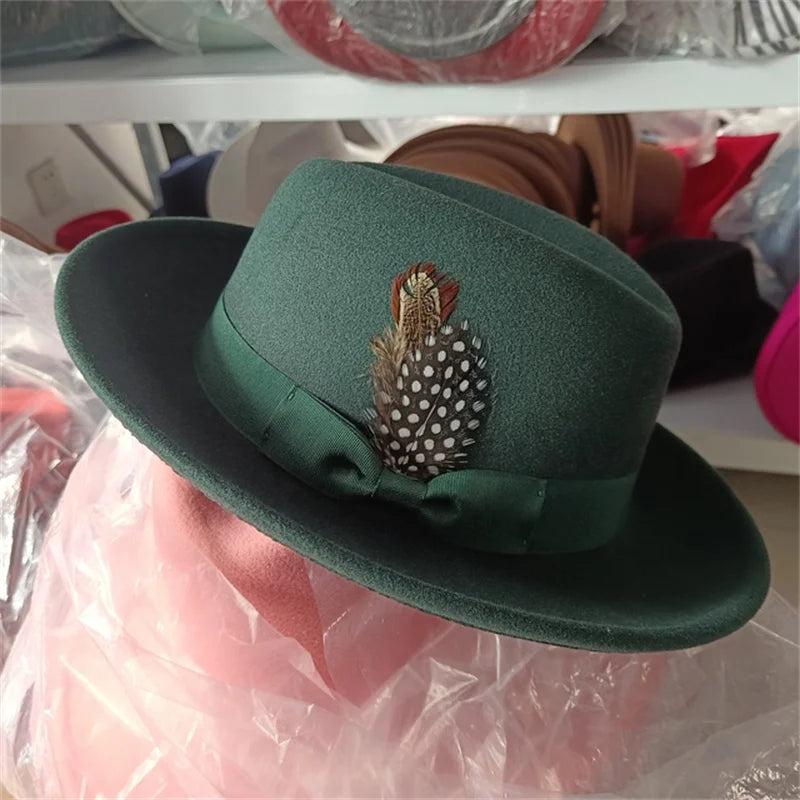 Women's Men's Fedora Hat Winter and Autumn Elegant Women's Gangster Trilby Felt Hamburg Church Jazz Hat 55-58CM Adjustable